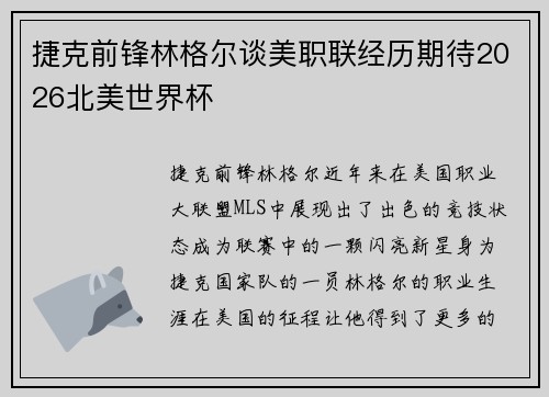 捷克前锋林格尔谈美职联经历期待2026北美世界杯