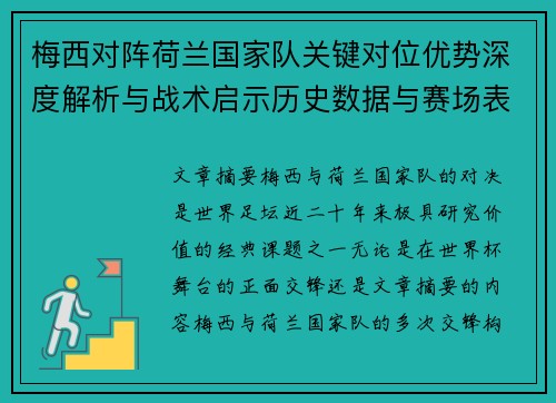 梅西对阵荷兰国家队关键对位优势深度解析与战术启示历史数据与赛场表现