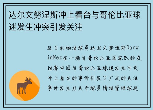 达尔文努涅斯冲上看台与哥伦比亚球迷发生冲突引发关注